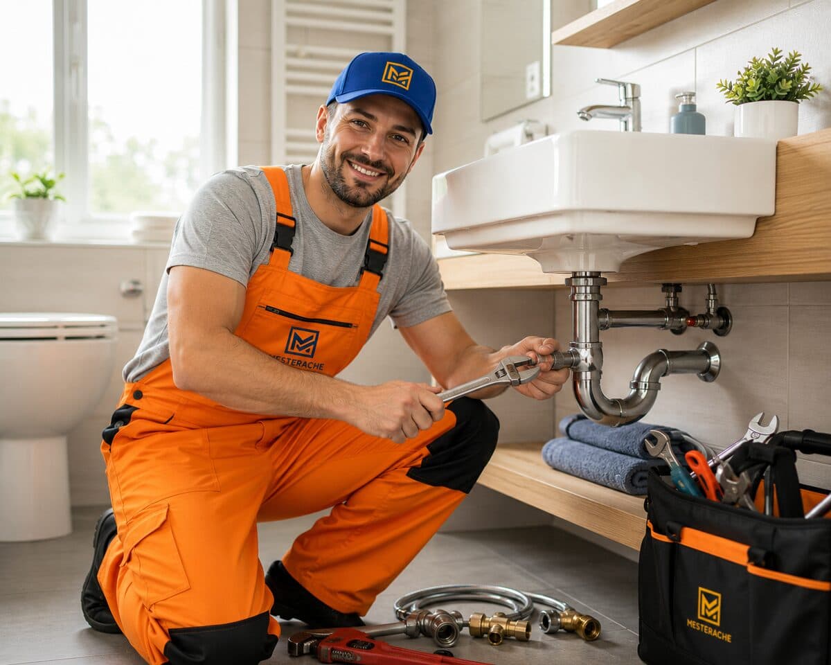 Instalator montând o chiuvetă